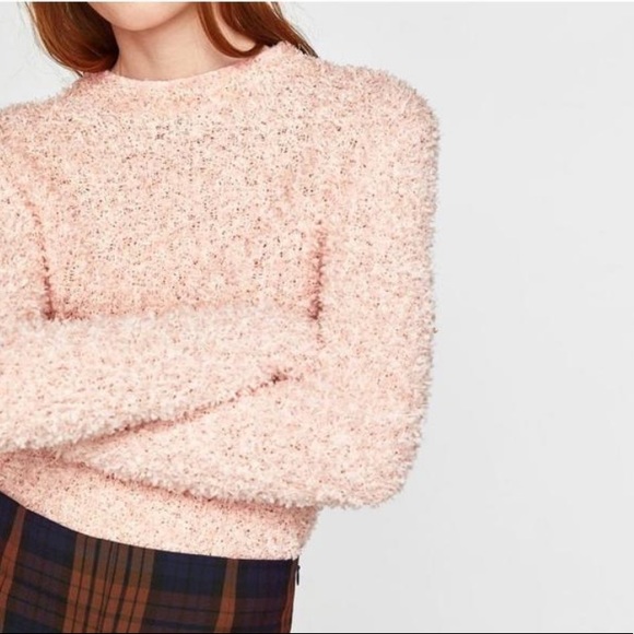 Zara Sweaters Zara Knit Soft Pink Fuzzy Stretchy Sweater Size L